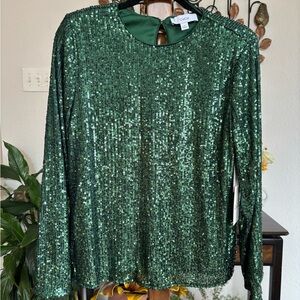 NWT CeCe Green Sequin Women's Top Size M